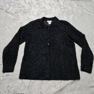 Vintage Jordan Metallic Sheer Button Blouse Medium Club Party Cocktail Top Fancy